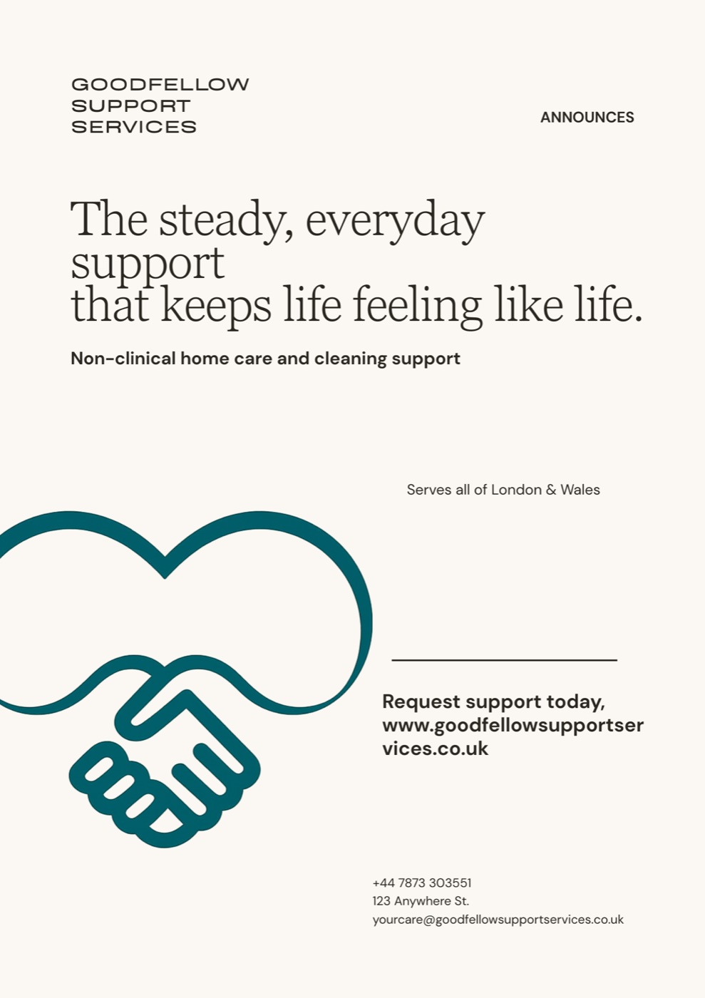 Goodfellow Support Services flyer, one of a set of three on a single identity